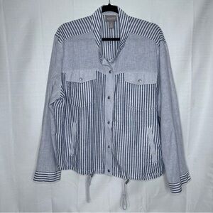 Chico's snap front lightweight jacket linen cotton blend striped nautical boho